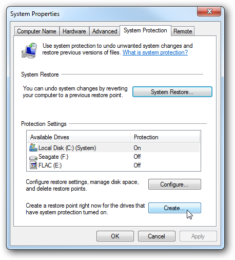 Restore Point in Windows 7