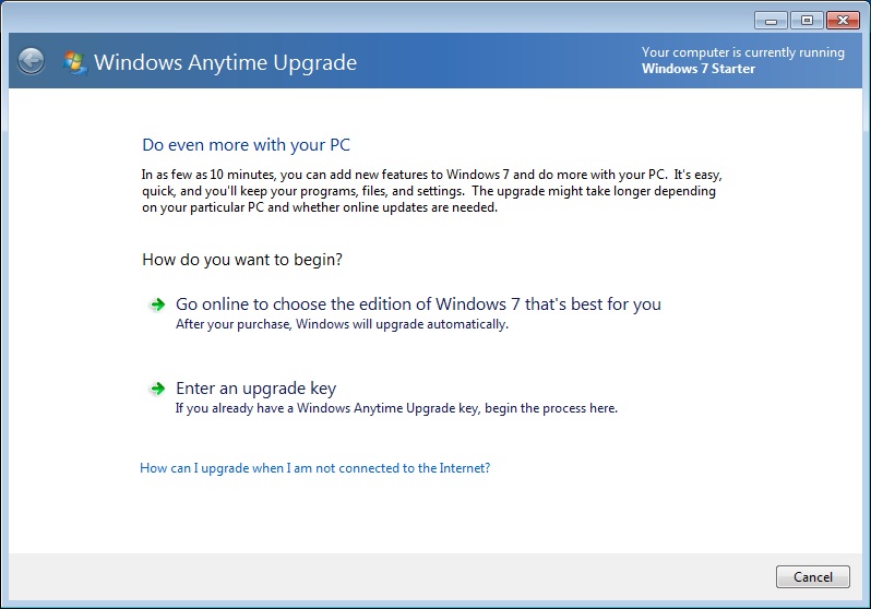 Windows 7 Starter Upgrade